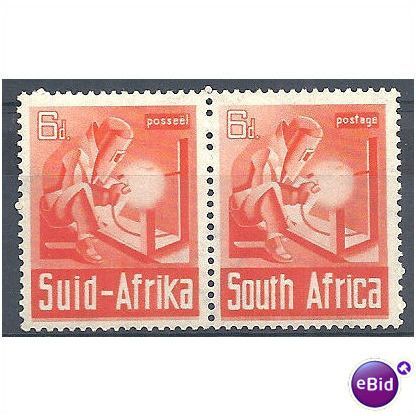 South Africa 1941 SG93 6d Red-Brown WAR EFFORT Mounted Mint Pair .