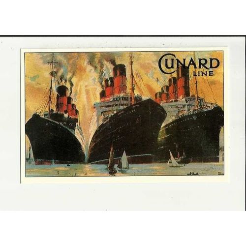 A Marine Art Postcard 1-23/10 CUNARD LINE "Big Three"