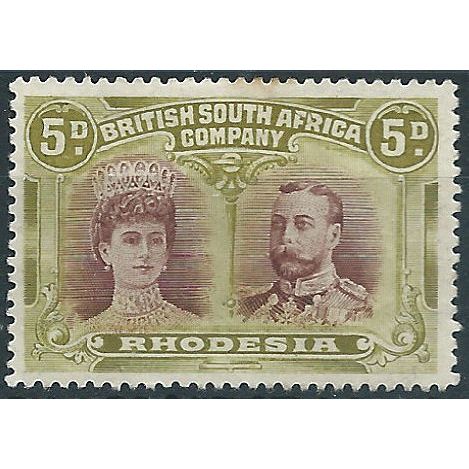 Rhodesia 1910 SG141a 5d Purple-Brown & Olive-Yellow Mounted Mint .. ..