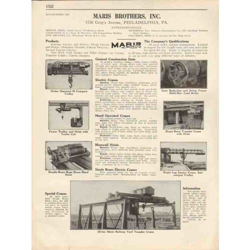 maris brothers inc 1931 hand electric cranes trolleys vintage catalog