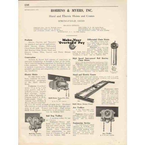robbins myers inc 1931 electric hand hoists trolleys vintage catalog