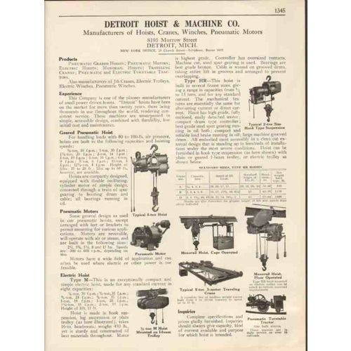 detroit hoist machine company 1931 pneumatic electric vintage catalog