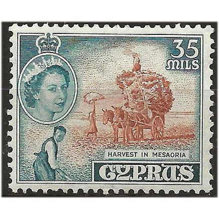 Cyprus 1955 SG181 35m Orange-Brwon & Deep Turquoise-Blue Mounted Mint . ..