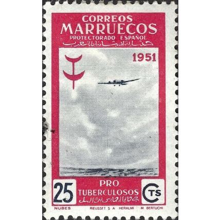 SPANISH MOROCCO, Tuberculosis, airplane over desert, pink 1951, 25c