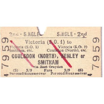 VICTORIA - COULSDON KENLEY SMITHAM 1969 British Railways Board Ticket 7959