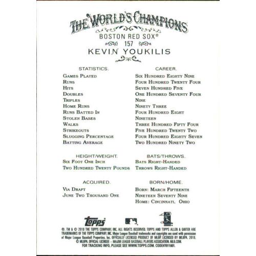 2010 Topps Baseball Allen & Ginter Kevin Youkilis