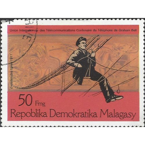 MADAGASCAR, Centenary of Telephone, pink 1976, 50fmg