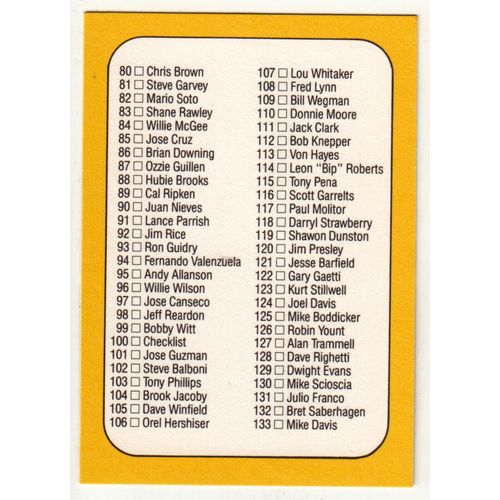 1987 Donruss Baseball Checklist unmarked card #100