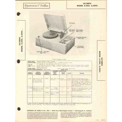 OLYMPIC model 6-504 6-504L AM radio phonograph Sams Photofact manual