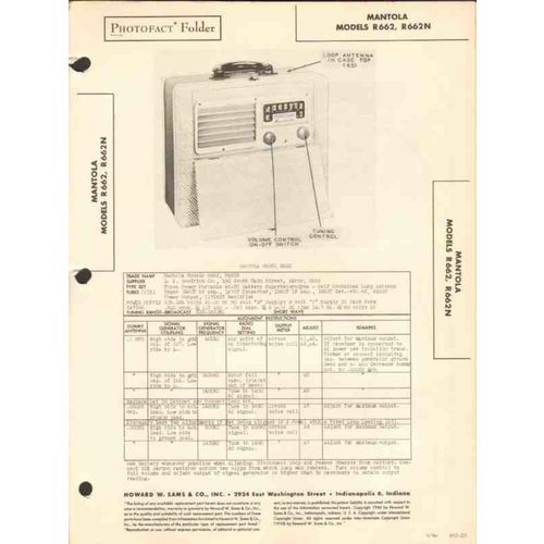MANTOLA model R662 R662N AM radio receiver Sams Photofact manual