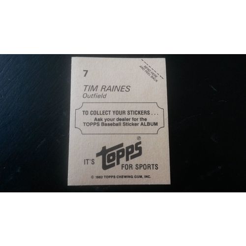 1982 Topps Stickers Card # 007 Tim Raines Excellent (5) Montreal Expos