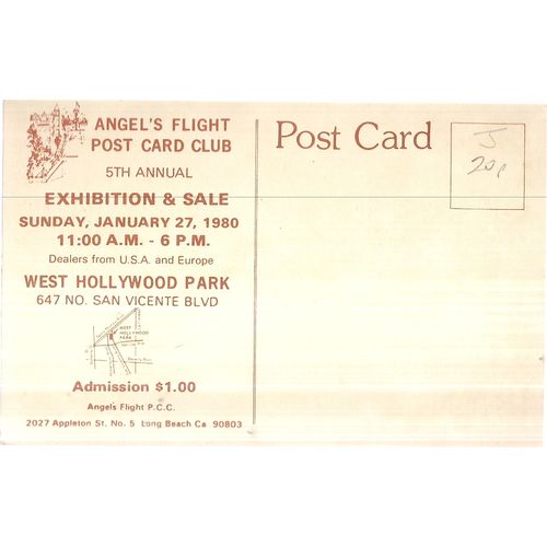 1980 EXHIBTION, ANGEL'S FLIGHT POST CARD CLUB, California, USA unused postcard =