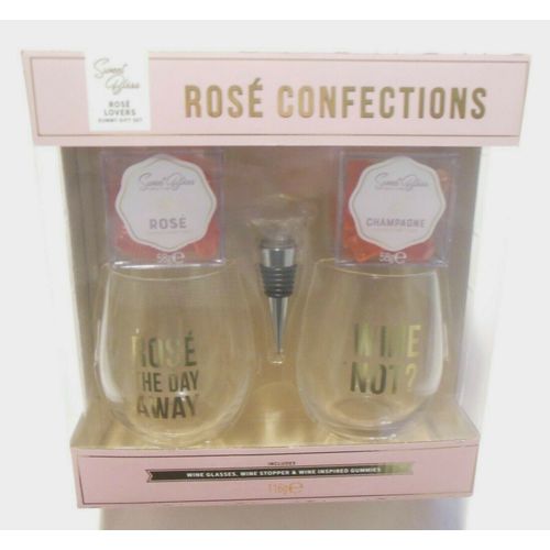 Wine Glasses, Wine Stopper and Wine Inspired Gummies Rose confections Gift Set