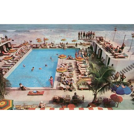 Atlantic Towers Swimming Pool Hotel Cabana Club Miami Postcard