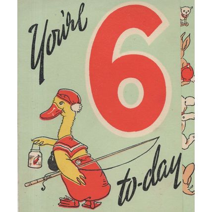Duck Going Fishing 6th Birthday Old Rabbit Toys Greetings Card