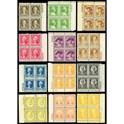 704-15, F-VF NH Set of 12 Plate Blocks Cat $393.00 * Stuart Katz