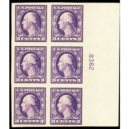 484, Mint VF/XF LH 3¢ Plate Block of Six CV $95.00 ** Stuart Katz