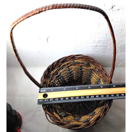 Round Straw Rattan "Colorful!" Basket w/ "Tall Hoop Handle!" - 6.5"x6.5"x12"