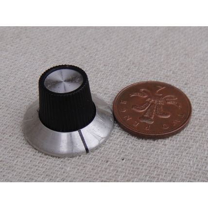 Skirt Knob, Black & Aluminium, x2. 1980s, New Old Stock B Receiver Test Gear