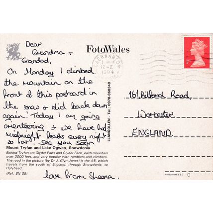 Mount Tryfan Snowdonia Postcard posted 1994 creased