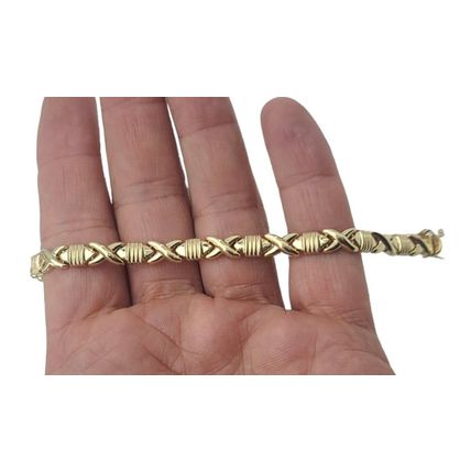 Ladies Fancy XOXOX Link 7" Ladies Bracelet Solid Real 14K Yellow Gold 8.8 Gr