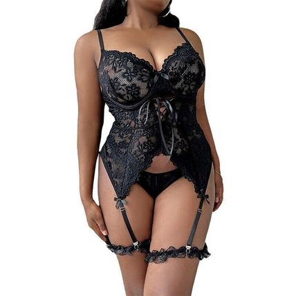 Plus Size Lingerie Sensual Set Lace Embroidery Curvy Passion Uniform Women