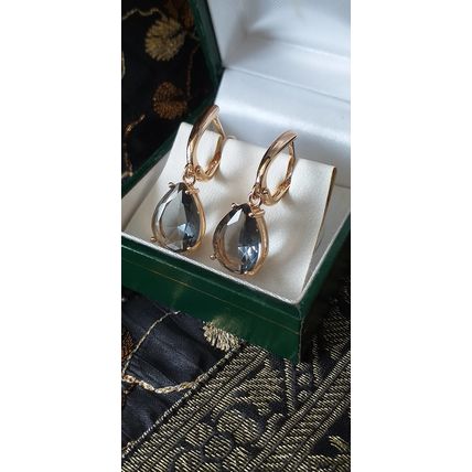Vintage 1990-s 14 Ct Rolled Gold Grey Quartz Earrings-Hallmarked 585 RG