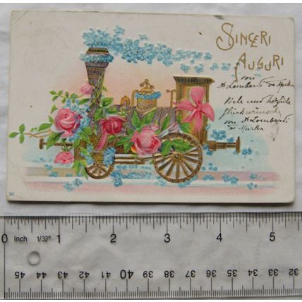 1905 Italian Greetings postcard - Sinceri Auguri - Steam Locomotive