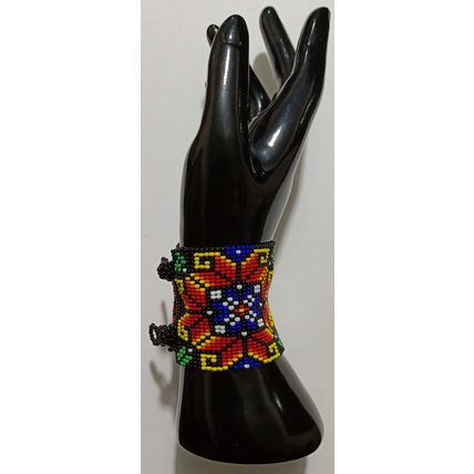 Traditional Huichol Art. Mexico Glass Seed Beads Bracelet. Floral Motives 6