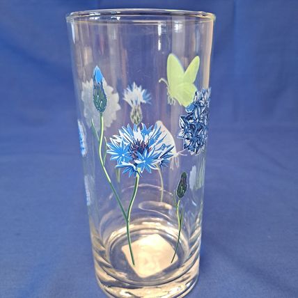 NEW 4 Royal Norfolk BUTTERFLY GLASSES Blue Flowers Tumblers Drink 16 oz