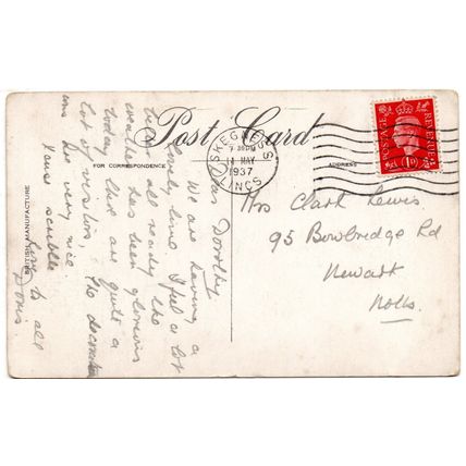 PRINTED POSTCARD ROSE GARDEN/CLOCK TOWER SKEGNESS LINCOLNSHIRE POSTED 1937 (4217