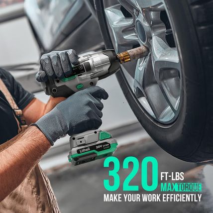 Litheli Impact Wrench Cordless, 1/2 Inch Power Impact Driver with 320 Ft-Lbs(430