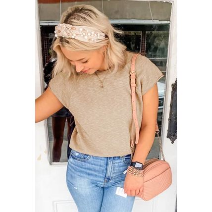 Smoke Gray Ribbed Raglan Short Sleeve Sweater