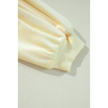 Beige Tinsel Flower Dropped Puff Sleeve Sweatshirt