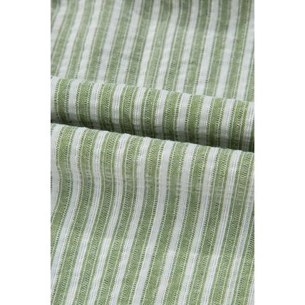 Green Stripe Textured Round Neck Short Puff Sleeve Blouse