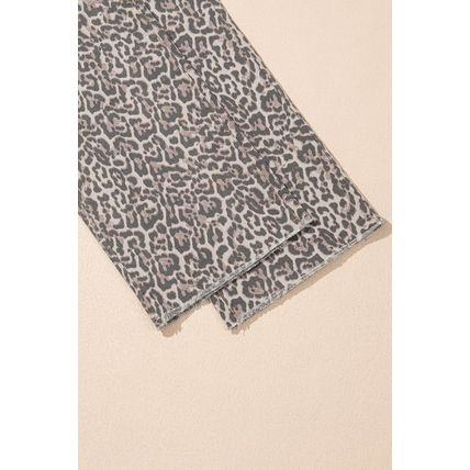 Brown Leopard Frayed Edge Wide Leg High Waist Jeans