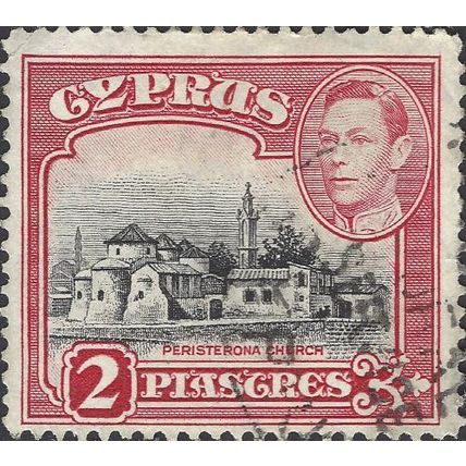 CYPRUS, King George VI, Peristerona church, red 1942, 2piastre