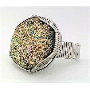 Gold Dichroic Glass Stainless Steel Adjustable Wire Wrap Ring 14
