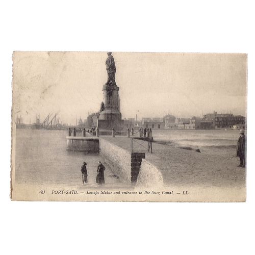LESSEPS STATUE, SUEZ CANAL, PORT-SAID, EGYPT used postcard 1920 postmark =