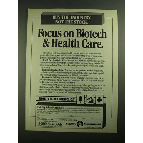 1987 Fidelity Select Portfolios Ad - Focus on Biotech & Health Care