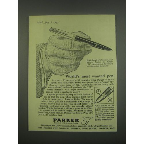 1949 Parker 51 Pen Ad - World's most wanted