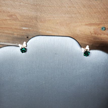 Crystal & Gold Stud Earrings - Box/Present & Bow. Emerald Green