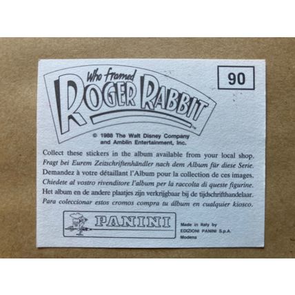 Who Framed Roger Rabbit Sticker # 90 (A) unused 1988 Panini Disney