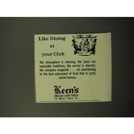 1950 Keen's English Chop House Ad - Like dining at your club