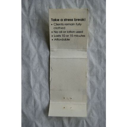 Matchbook cover Stress Breakers Seated Massage, Pittsburgh Airport