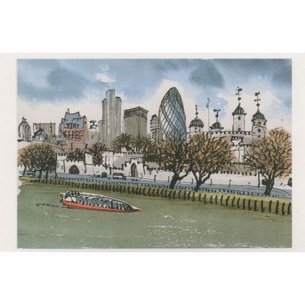Tower Of London Model River Ship Boat Trip Painting Postcard