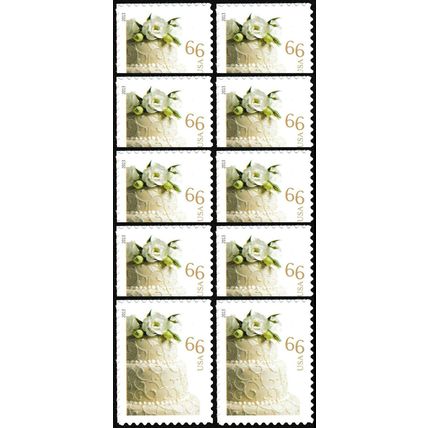 Wedding Invitation Cake One PACK of TEN 66 Cent Postage Stamps Scott 4735