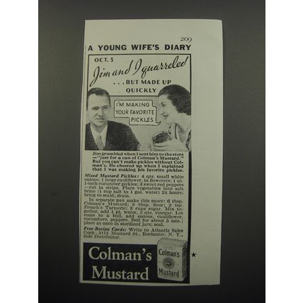 1933 Colman's Mustard Ad - Jim and I quarreled ..but made up quickly