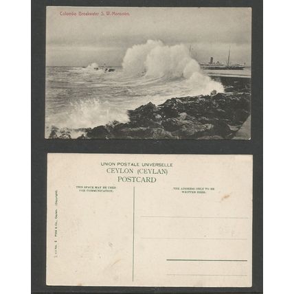 Ceylon / Sri Lanka Postcard Colombo Breakwater S W Monsoon Unused