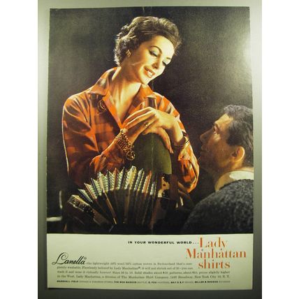 1958 Lady Manhattan Shirts Ad - In your wonderful world.. Lady Manhattan Shirts